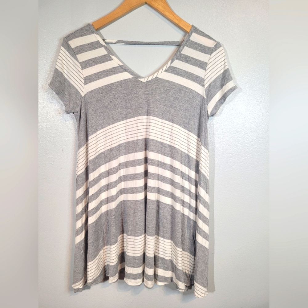 Krush brand asymmetrical gray and white T-shirt. Size S. Made in the USA.